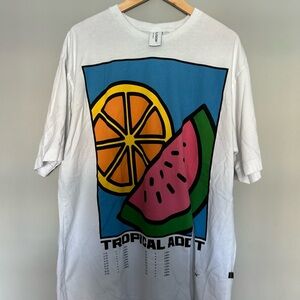 ASOS White Tropical Graphic Tee with bottom slit oversized